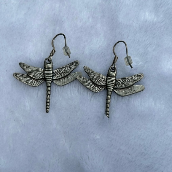 Womens Pewter Dragonfly Drop Earrings - Picture 2 of 2